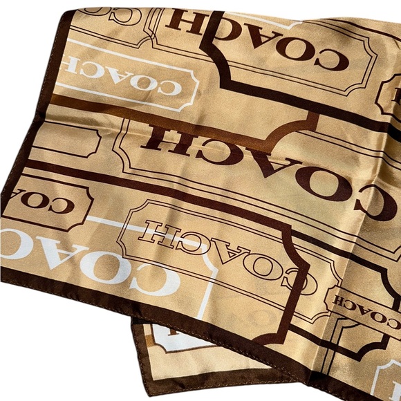 100% Silk Coach Scarf Handkerchief Brown - Picture 1 of 8